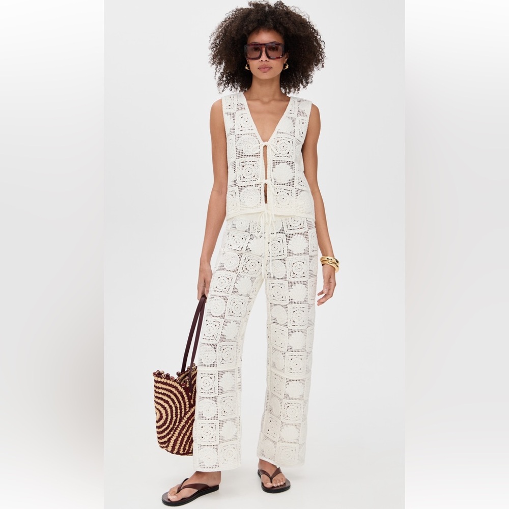 Cream Crochet Vest & Pants Set by